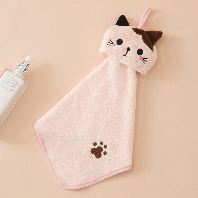 Kawaii Pink Cat Hand Towel