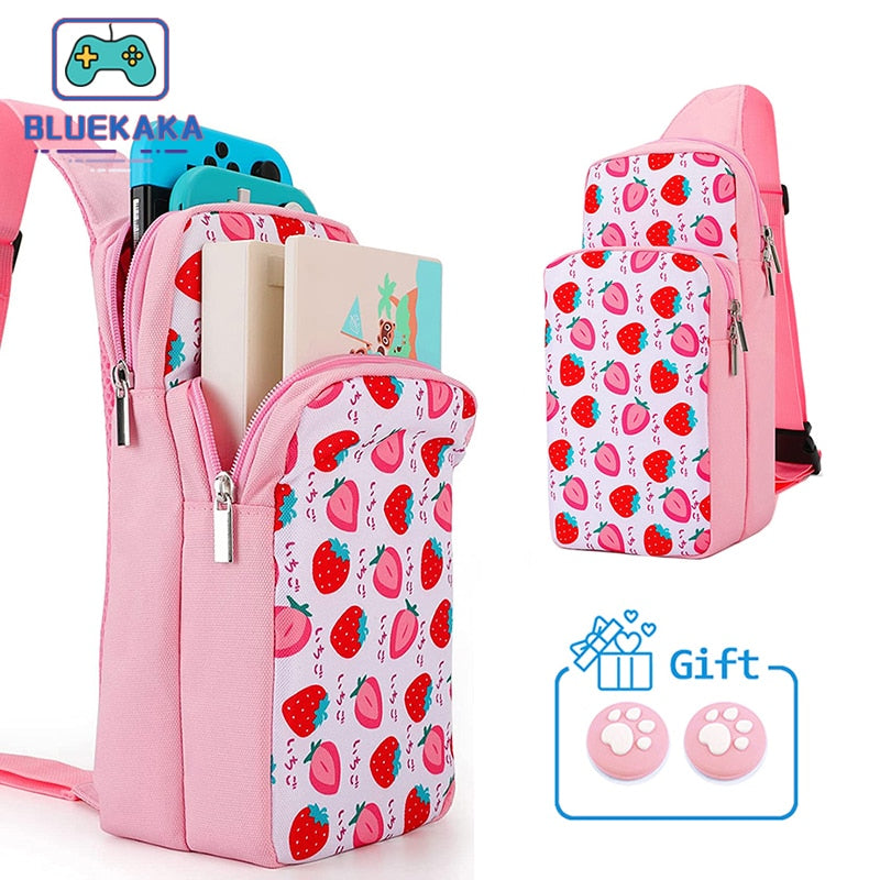 Kawaii Nintendo Switch Backpack With Strawberry Print