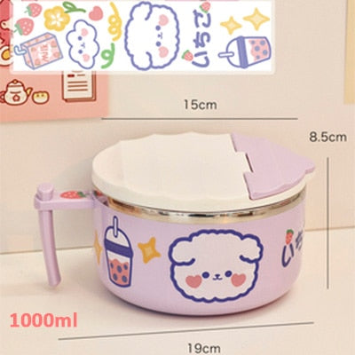 Kawaii Purple Ramen Bowl and Lid With Puppy Design