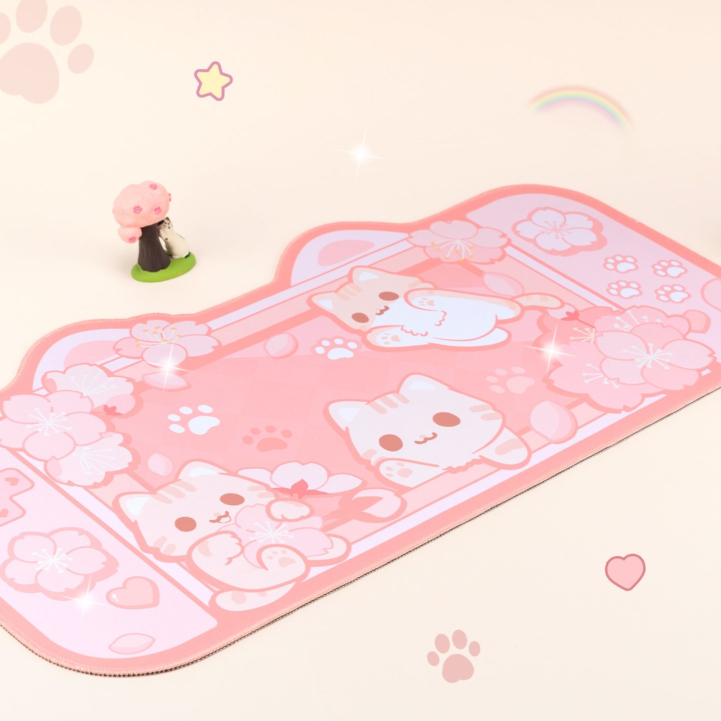 Kawaii Pink Cats in a Game Console Desk Pad