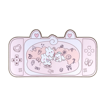 Kawaii Pink Bunnies in a Game Console Desk Pad