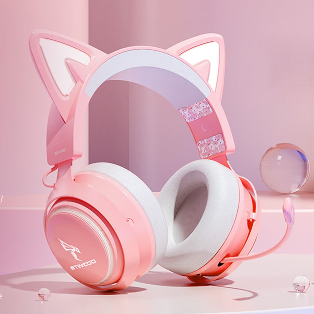 Kawaii Pink Luminous Cat Ears Headphones