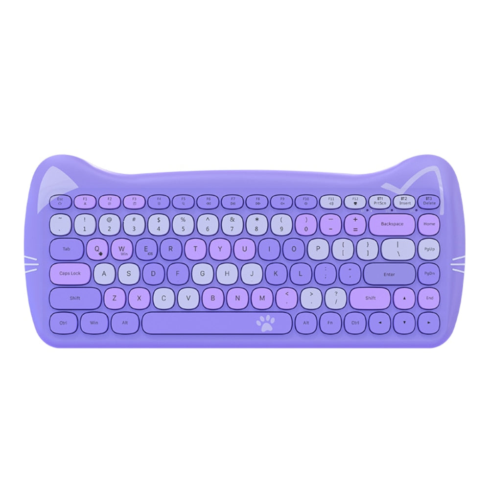 Kawaii Purple Cat Shaped Wireless Keyboard