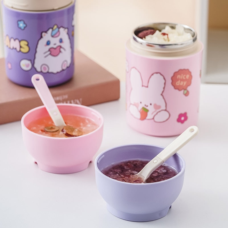 Kawaii Cute Lunch Thermoses With Built in Bowls and Spoons