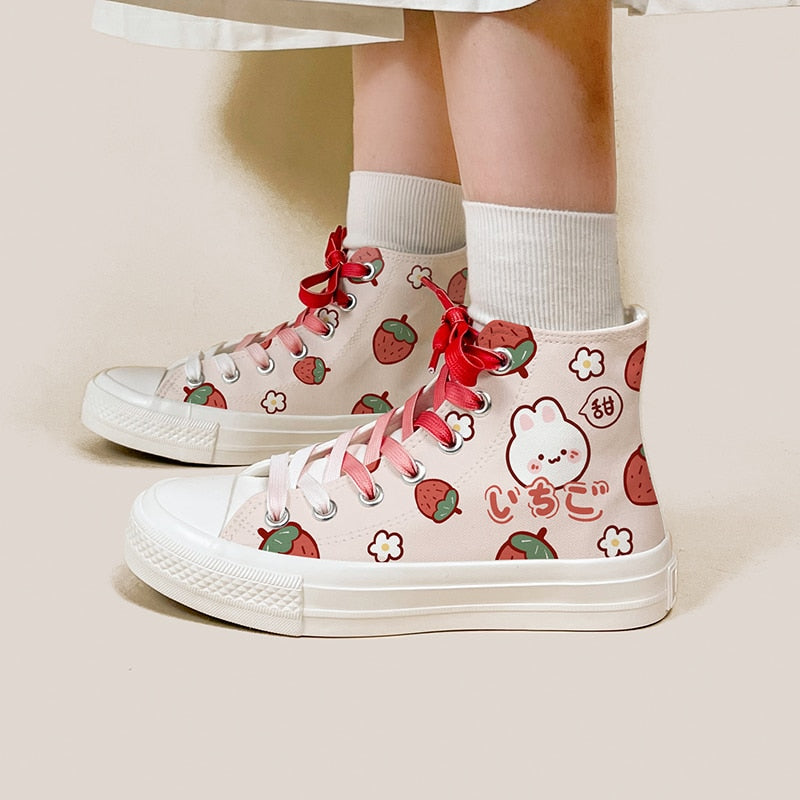 Model Wearing Strawberry Bunny Shoes