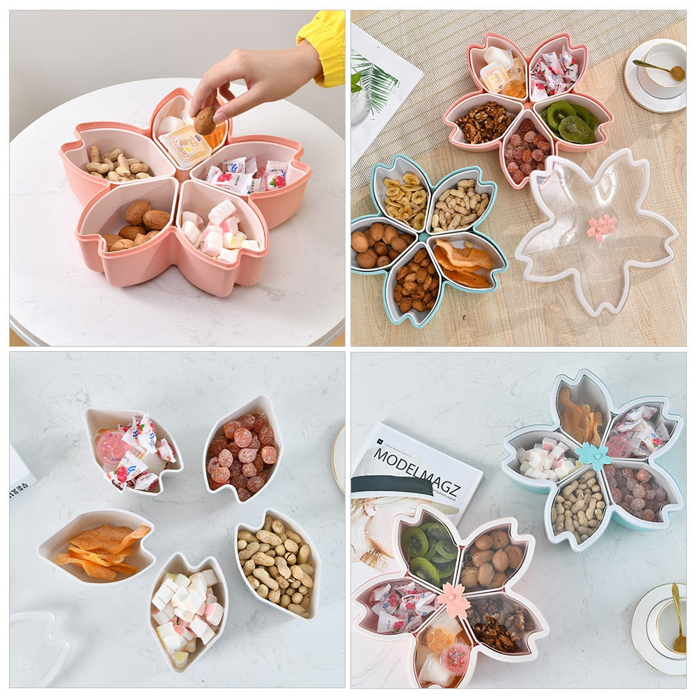 Different Views of Kawaii Cherry Blossom Snack Tray in Use