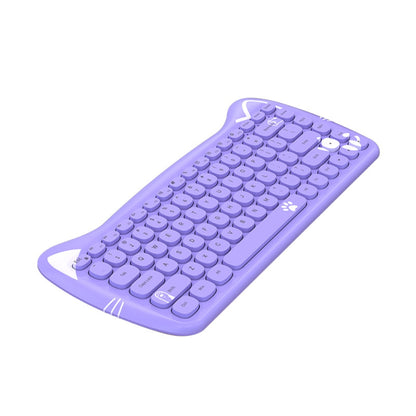 Kawaii Purple Cat Shaped Wireless Keyboard