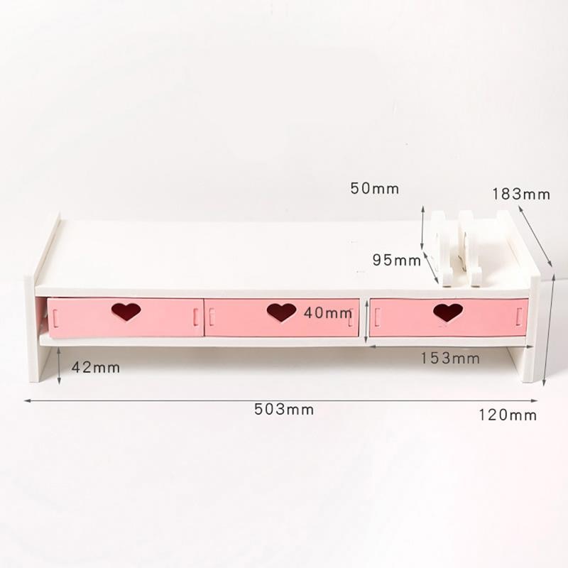Kawaii Monitor and Laptop Desk Riser With Three Drawers in Pink