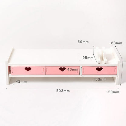Kawaii Monitor and Laptop Desk Riser With Three Drawers in Pink