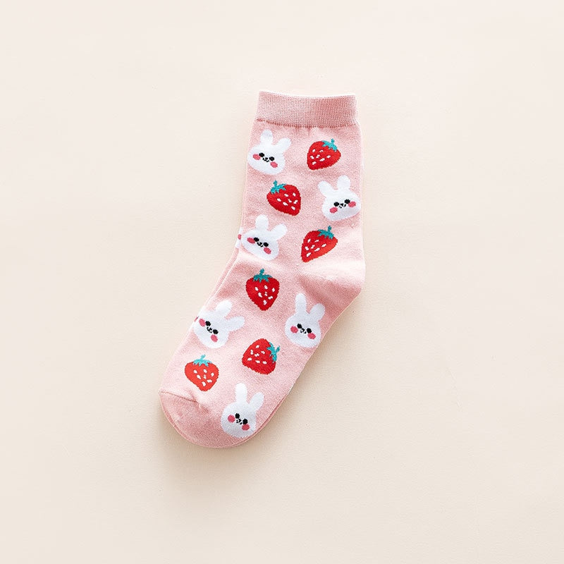 Kawaii Pink Bunnies and Strawberries Sock