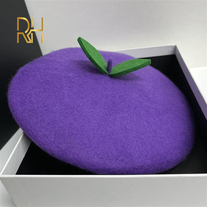 Kawaii Purple Wool Fruit Beret Hat