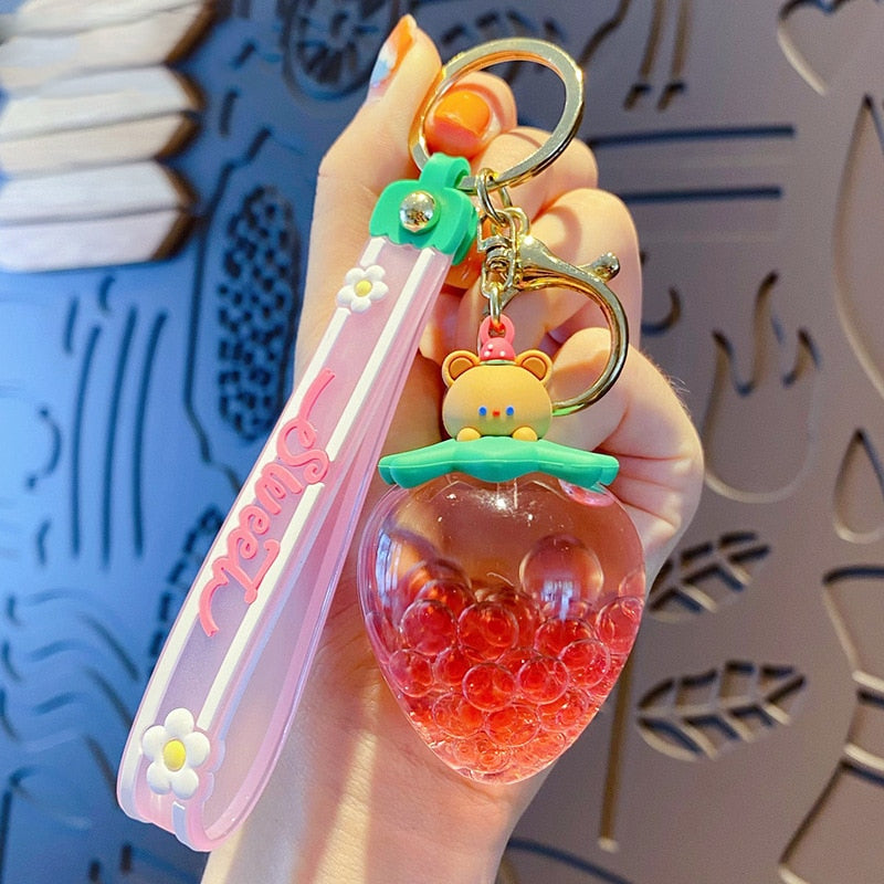 Kawaii Sweet Strawberry Doll Keychain With Bear on Top