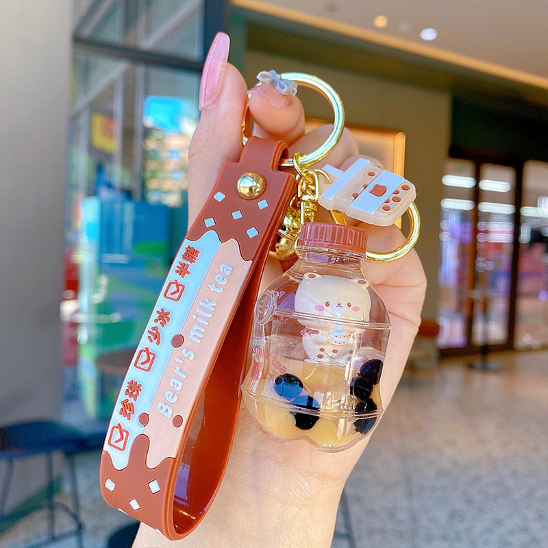 Hand Holding Boba Tea Bear Keychain