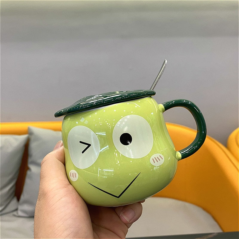 Kawaii Frog Mug With Lid & Spoon