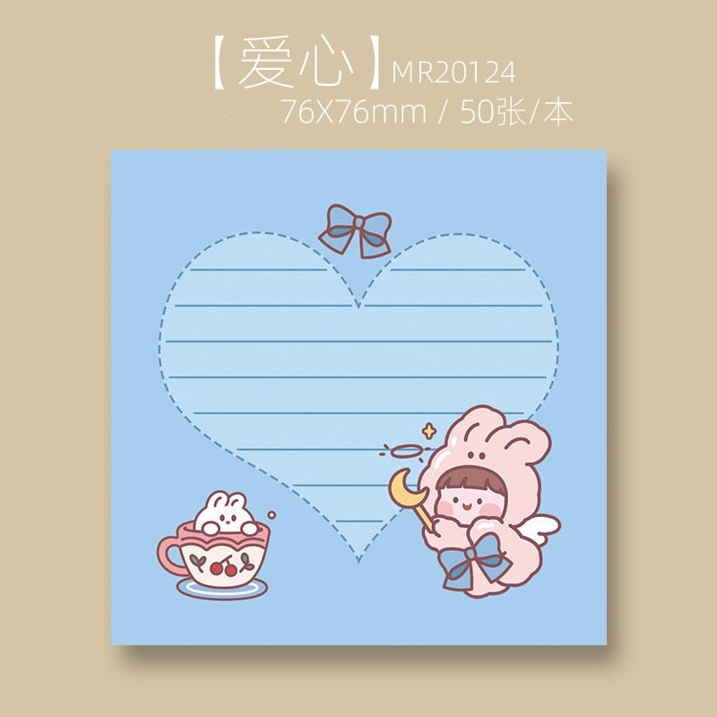 Kawaii Blue Sticky Notes with Cute Bunny