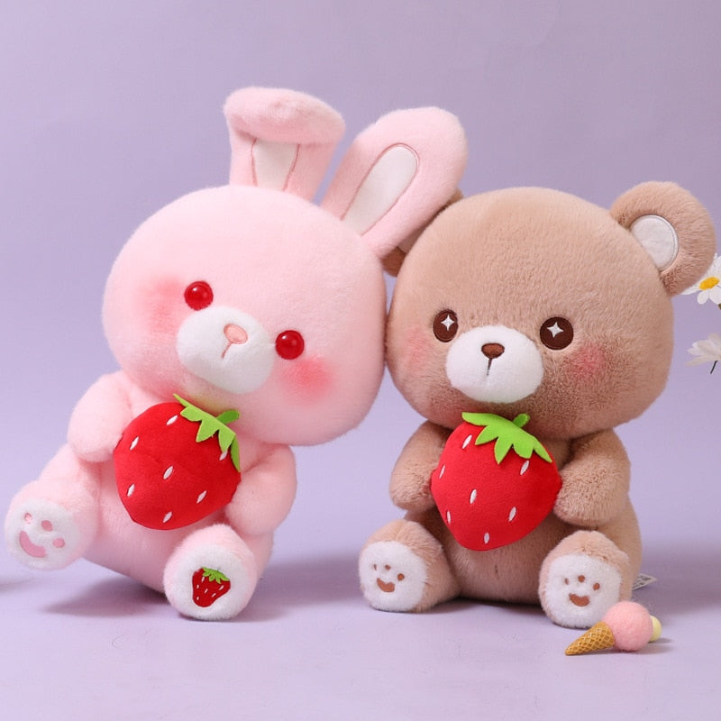Kawaii Strawberry Bear and Bunny Plushies
