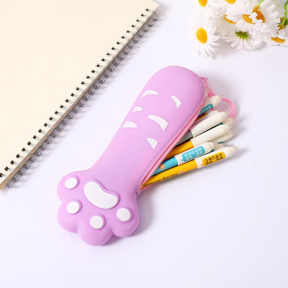 Kawaii Purple Cat Paw Pencil Case With Pens