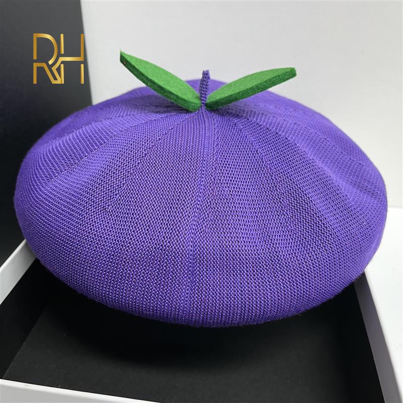 Kawaii Purple Knit Fruit Beret Hat