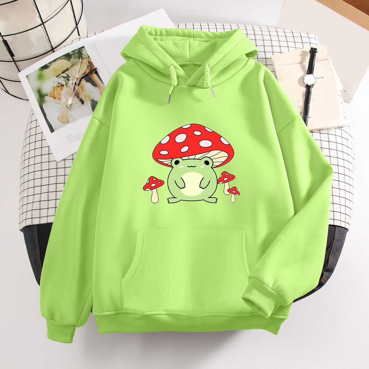 Kawaii Green Mushroom Frog Hoodie