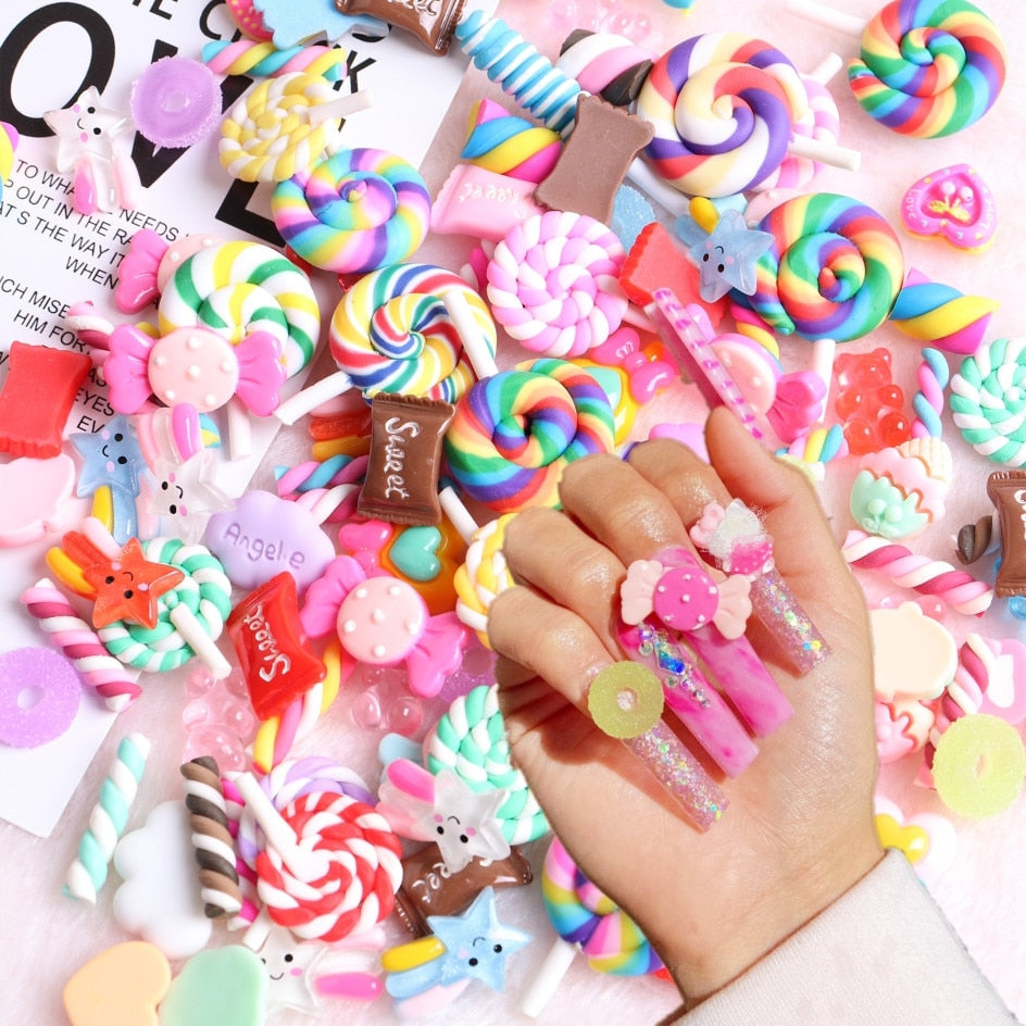 Model with Kawaii Candy Nail Charms