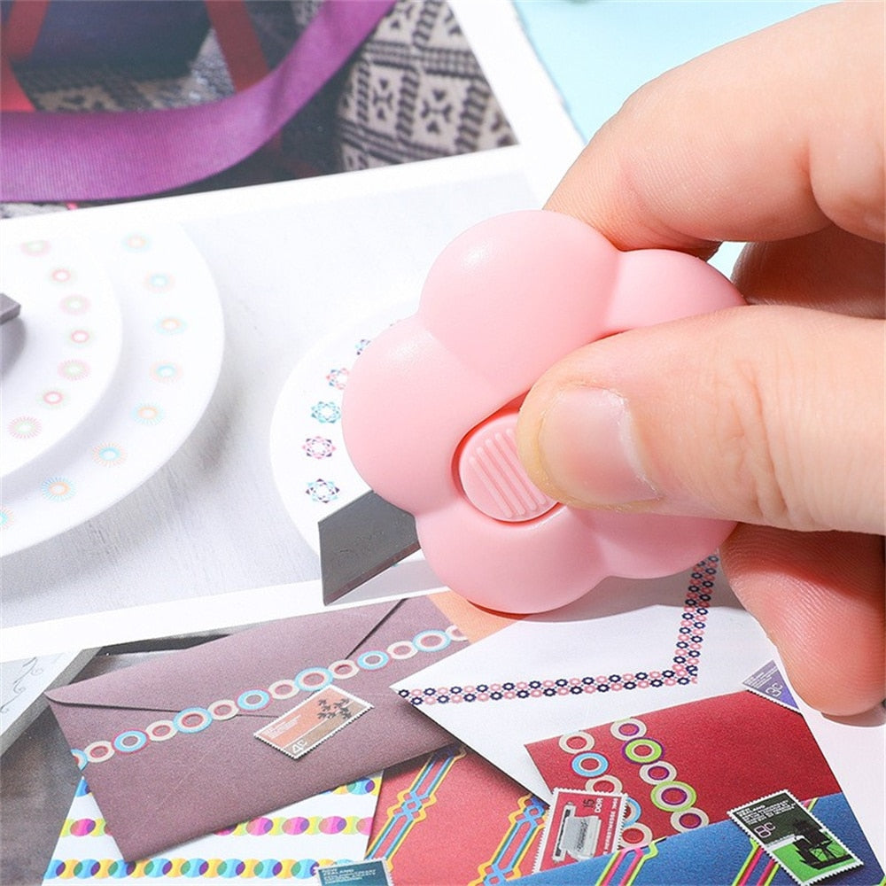 Kawaii Pink Flower Box Cutter Being Used