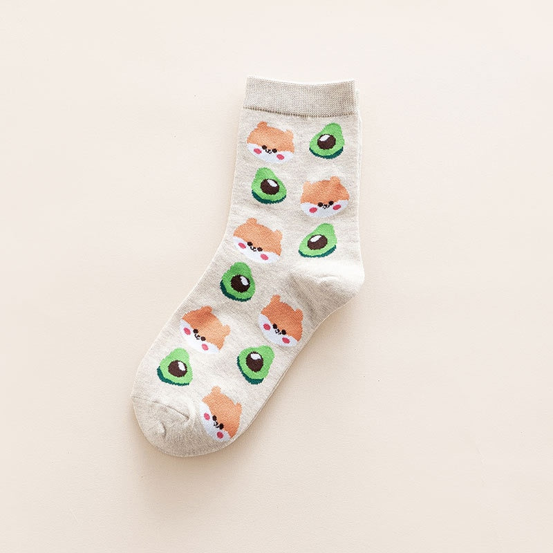Kawaii Shiba Inus and Avocados Sock