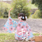 Back View of Kawaii Pink and Blue Floral Yukata
