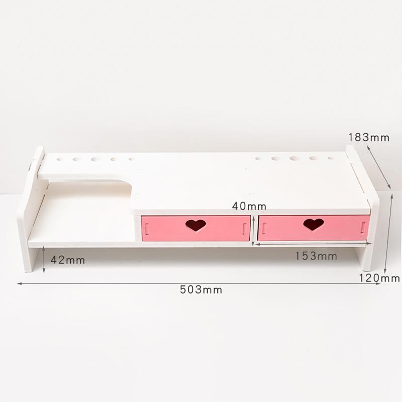 Kawaii Monitor and Laptop Desk Riser With Two Drawers in Pink