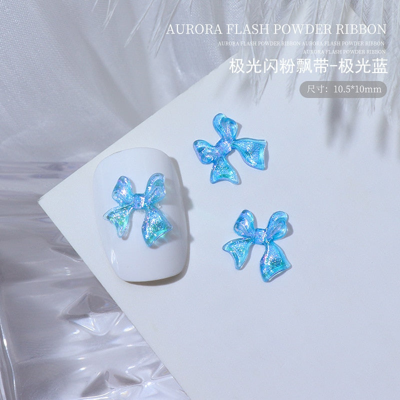 Kawaii Blue Bows Shiny Pastel Nail Charms