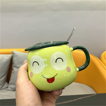Cute Frog Mug With Lid & Spoon