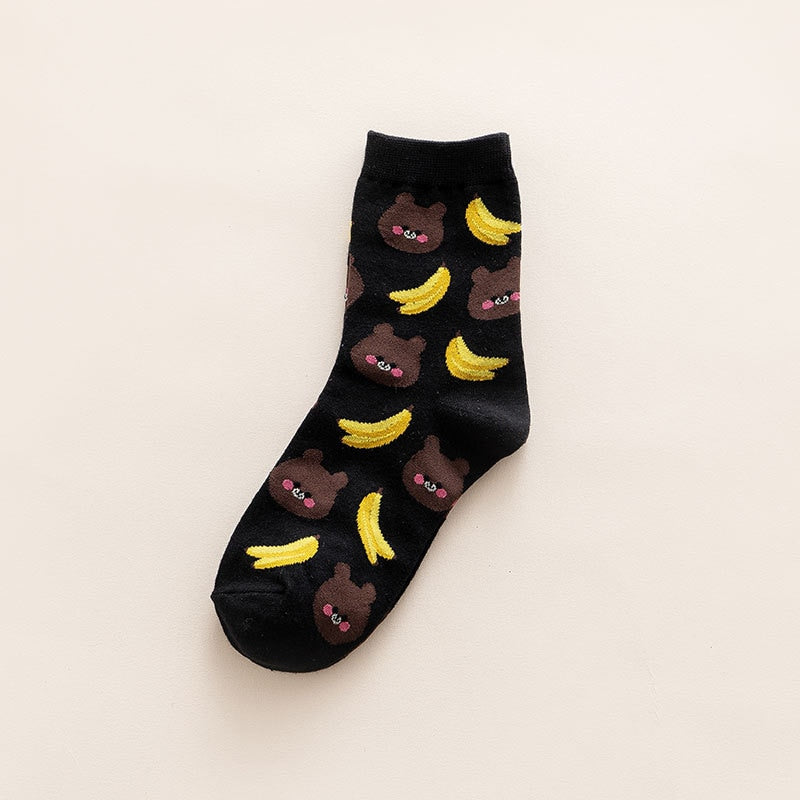 Kawaii Bear and Bananas Sock
