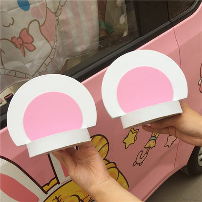 Kawaii White Round Ears Car Accessory