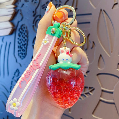 Kawaii Sweet Strawberry Doll Keychain With Bunny on Top