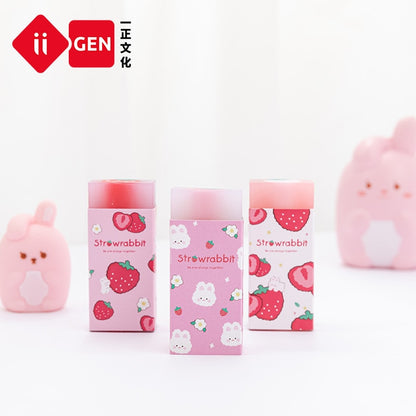 Kawaii Soft Rubber Erasers with Bunny and Strawberry Design