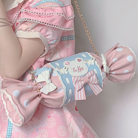 Model Wearing Kawaii Pastel Candy Bear Bag