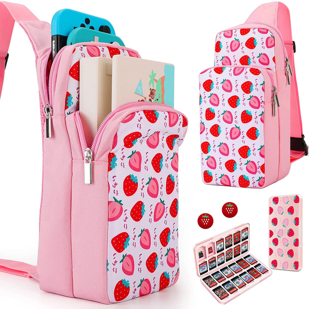 Kawaii Nintendo Switch Backpack with Stawberry Print
