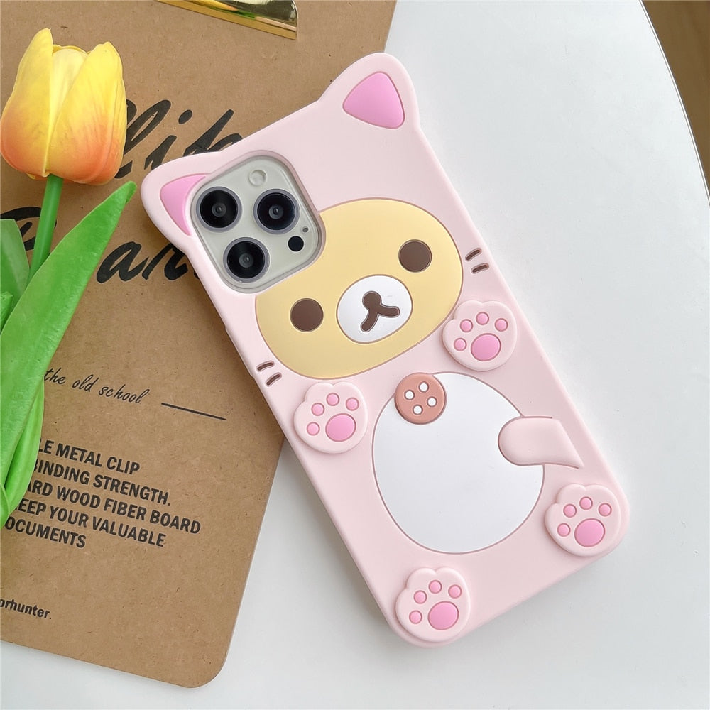 Kawaii Pink Iphone Case of a Bear Dressed Like a Cat
