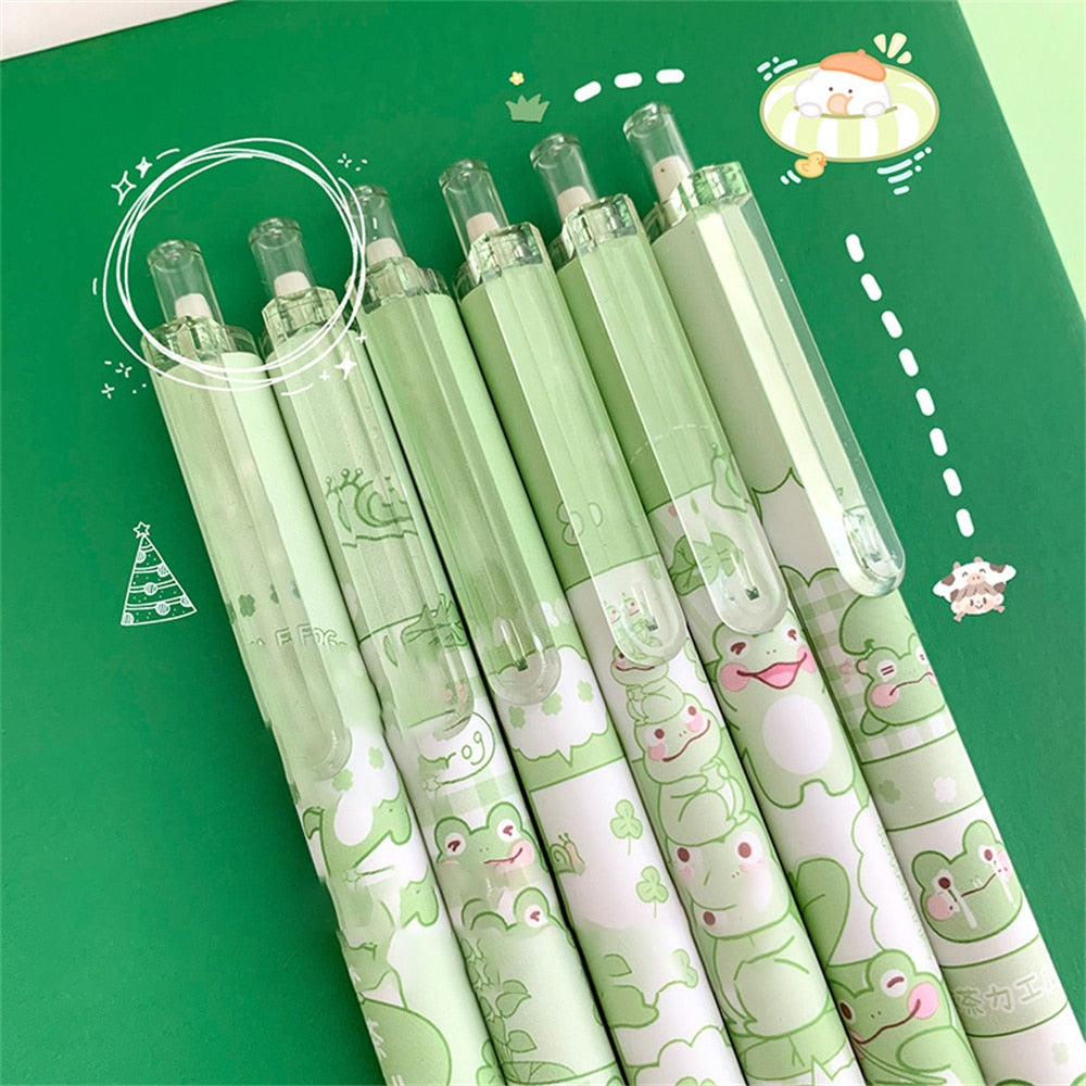 6pcs Kawaii Green Frog Gel Pens