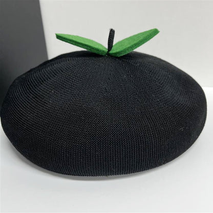 Kawaii Black Knit Fruit Beret Hat