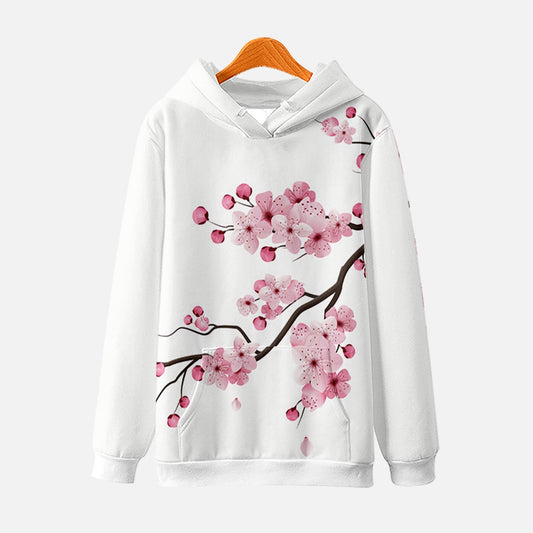 Kawaii White Hoodie With Cherry Blossom Design