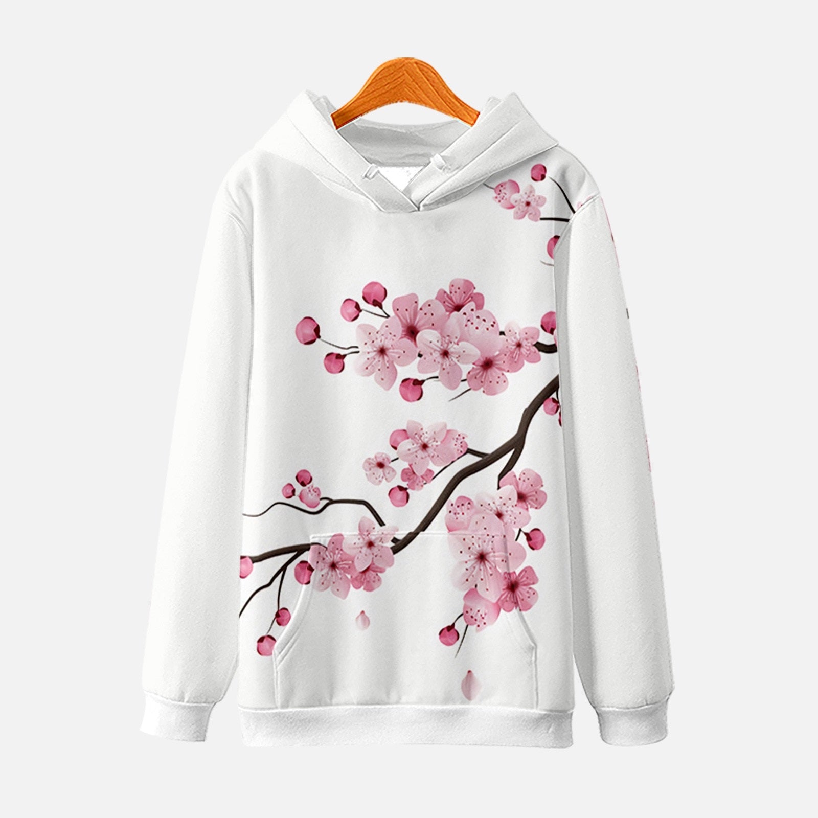 Kawaii White Hoodie With Cherry Blossom Design
