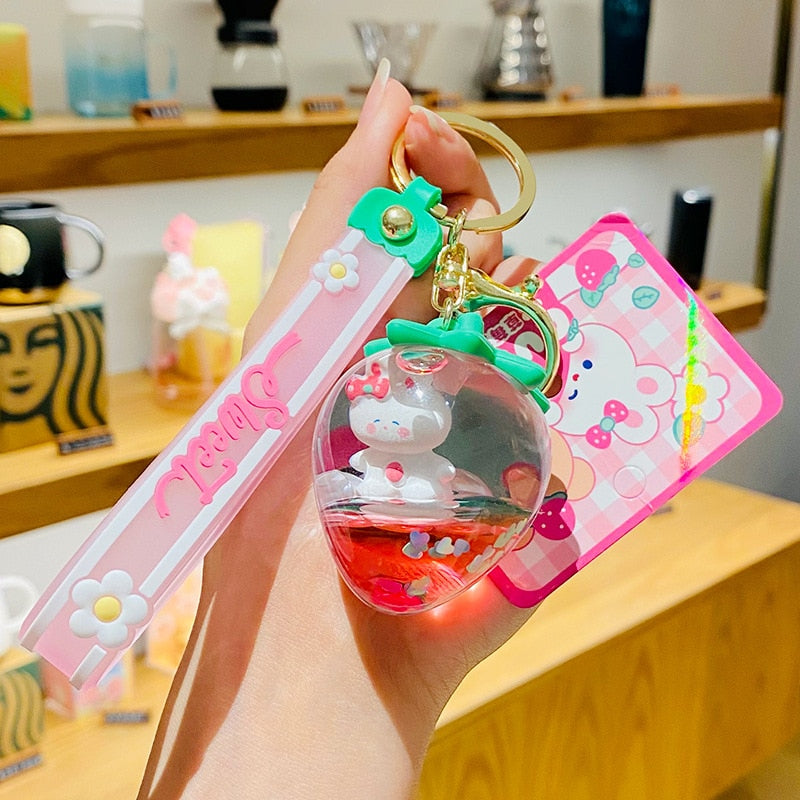 Kawaii Sweet Strawberry Doll Keychain with Bunny