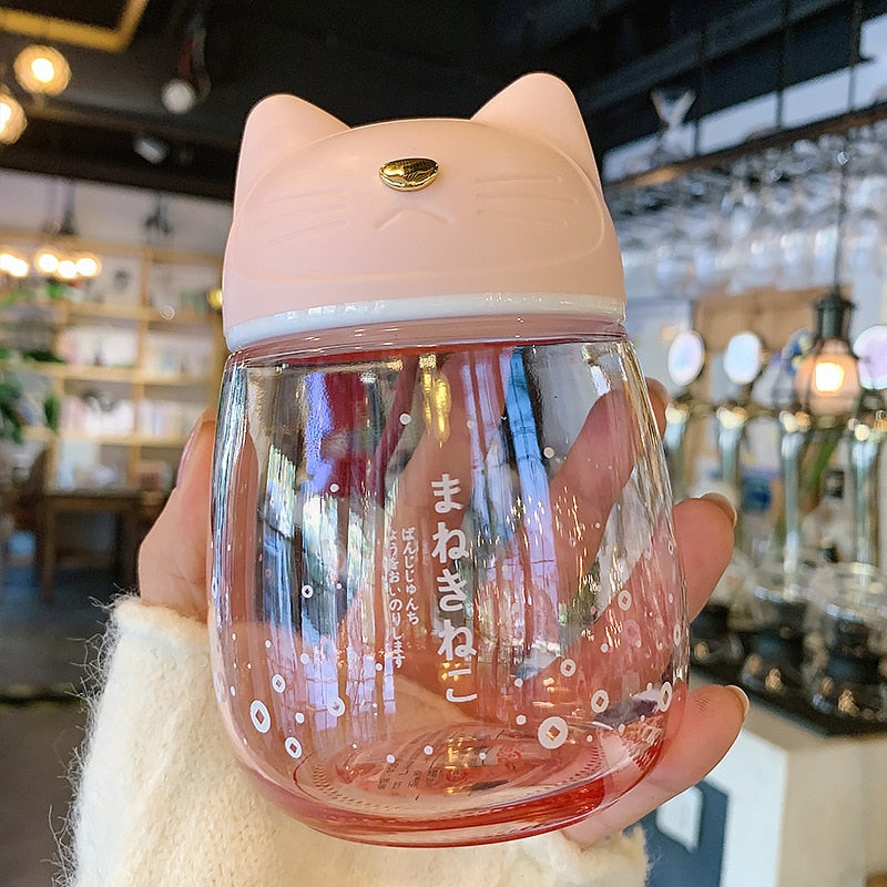 Kawaii PInk Cat Glass Bottle