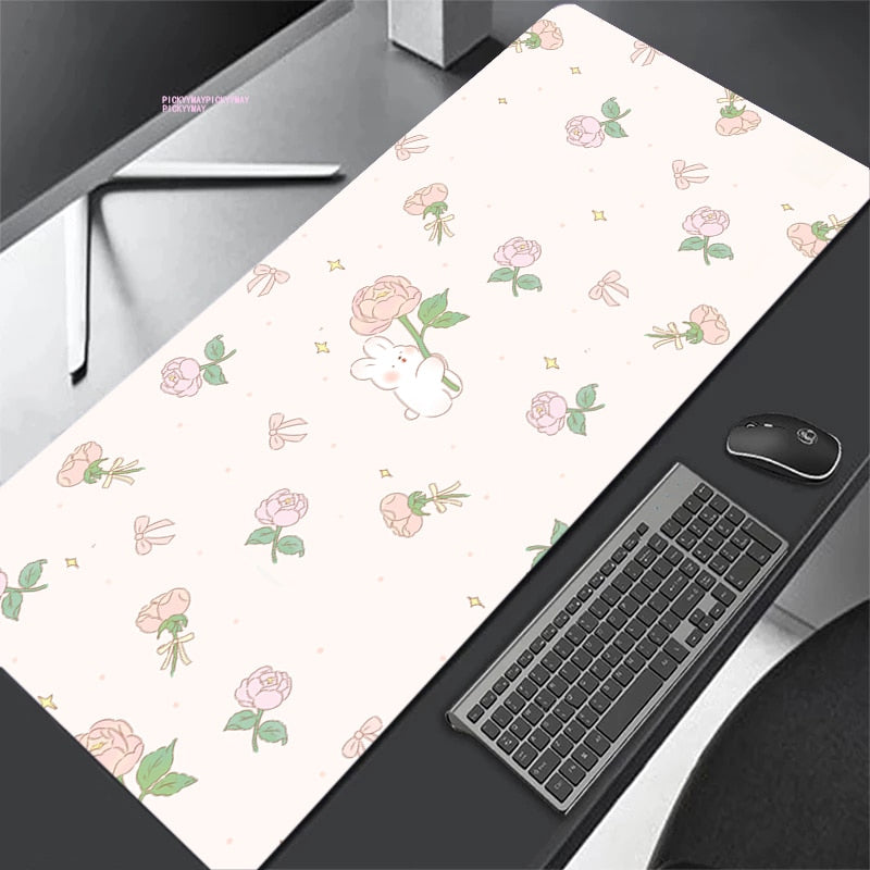 Kawaii Cream Flower Bunny Desk Pad