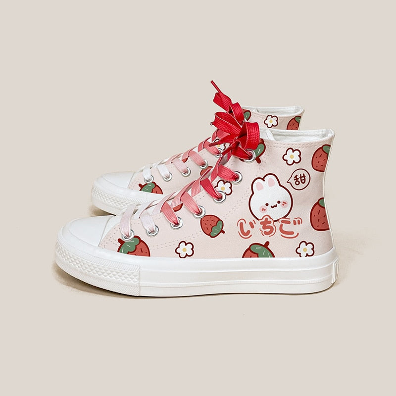 Kawaii Strawberry Bunny High Tops Shoes