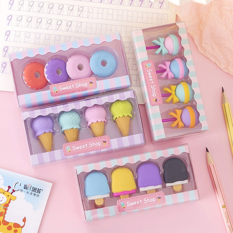 Kawaii Yummy Ice Cream Erasers Set