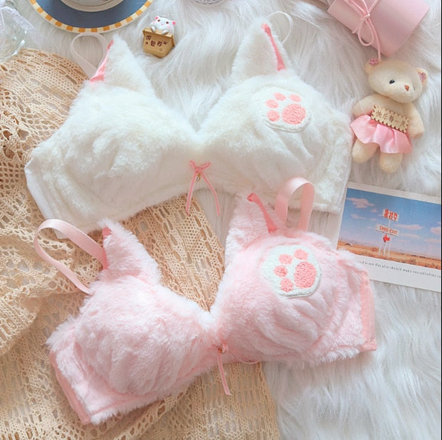 Cute Pink Cat Bra Set Sexy - Shop Queensybra Loungewear