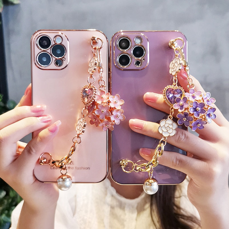 Kawaii Pink and Purple Gem and Flower Pendant Phone Cases