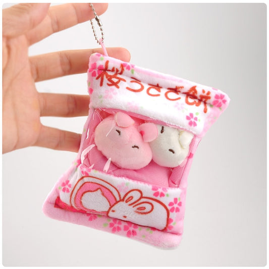 Kawaii Pink Bunny Plushies Pudding Bag Key Chain