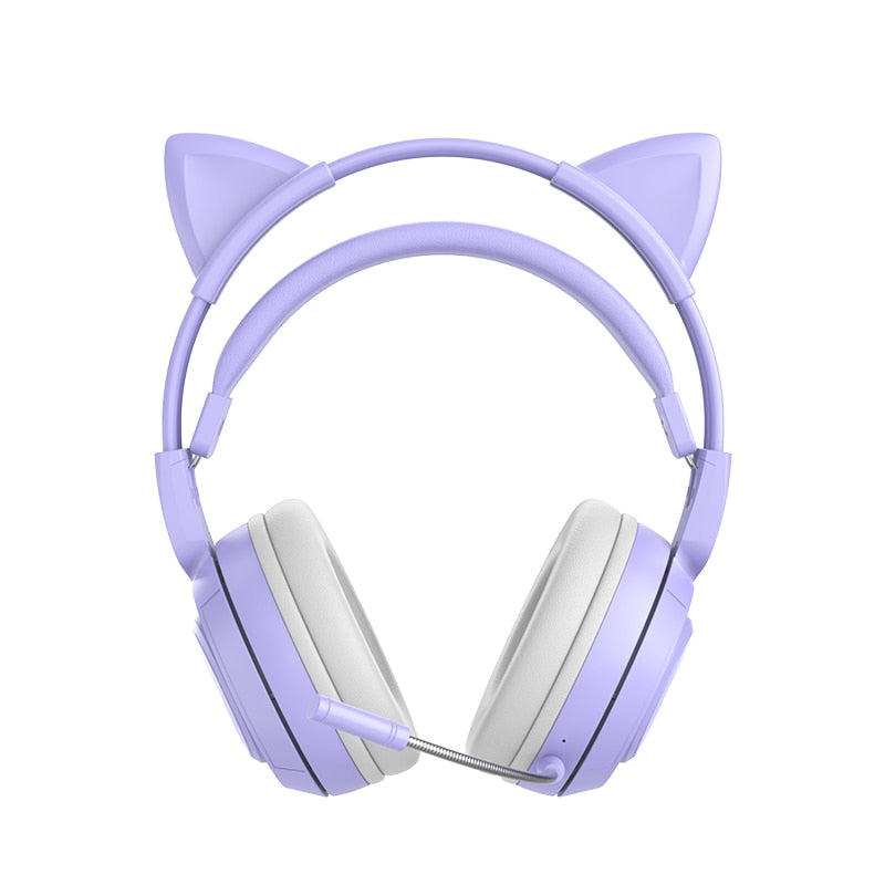 Kawaii Purple Bluetooth Cat Headphones With Microphone